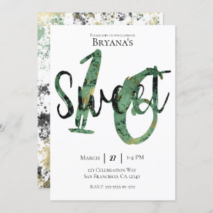 Black Green Gold Modern Sweet 16 Birthday Party Invitation