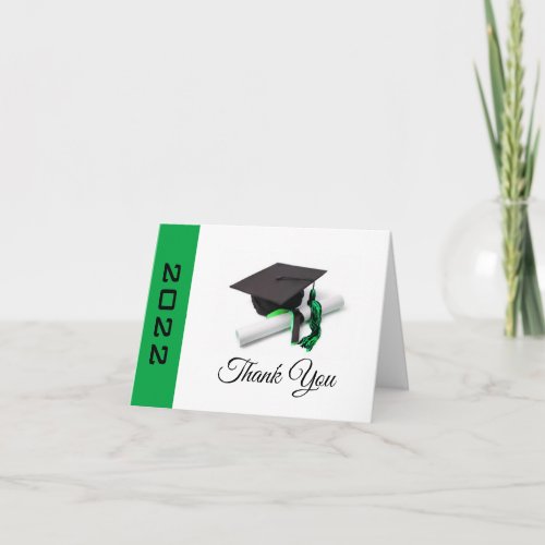 Black  Green Graduation Cap and Tassel Thank You Card