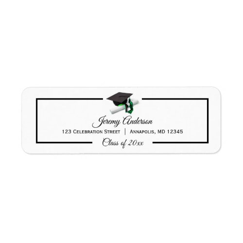 Black Green Graduation Class Cap  Tassel Address Label