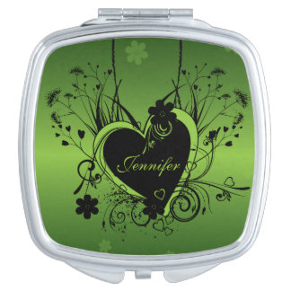 Black Green heart Mirror For Makeup