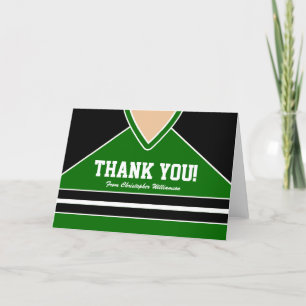 Black/Green Hockey Jersey Thank You Card