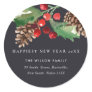 BLACK GREEN HOLLY BERRY PINE CONE NEW YEAR ADDRESS CLASSIC ROUND STICKER