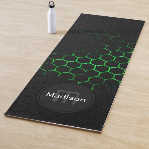 Black green honeycomb geometry pattern Monogram Yoga Mat