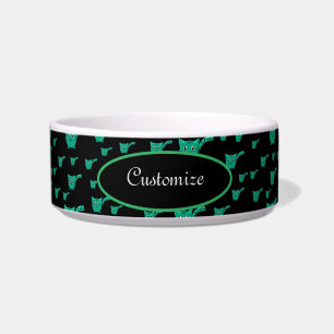 Black & Green  Kitty Pattern Pet Bowl