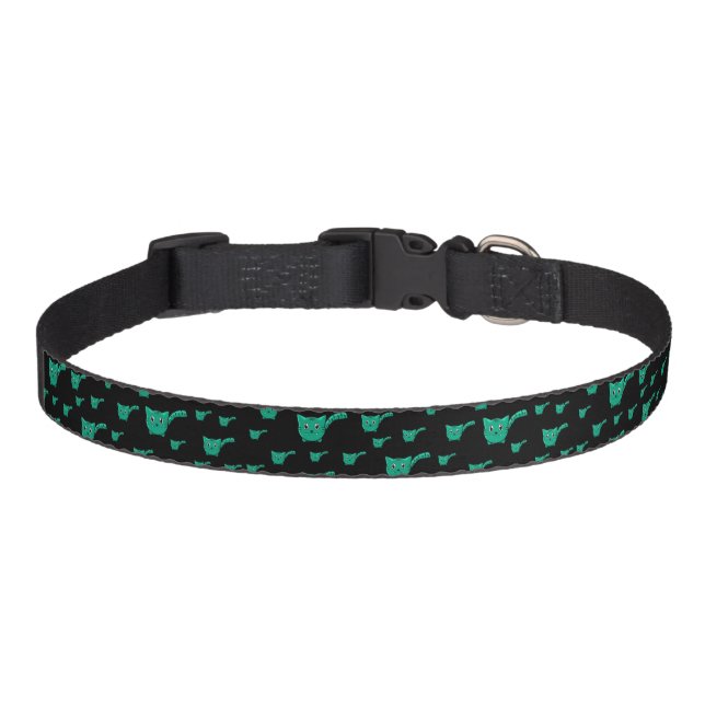 Black & Green  Kitty Pattern Pet Collar (Front)