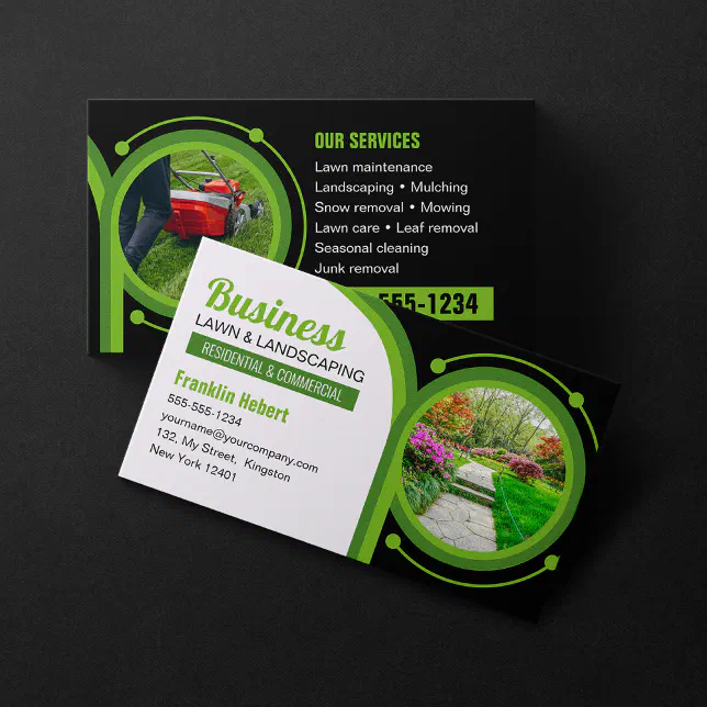 Black Green Landscaping Mowing Lawn Maintenance Business Card Zazzle