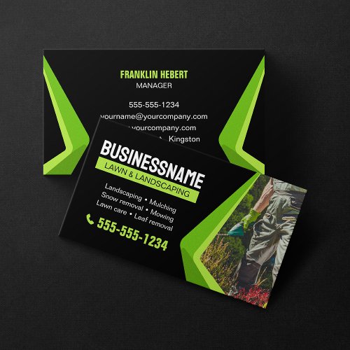 Black  Green Landscaping Mowing Lawn Maintenance Business Card
