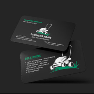 Black Green Lawn Care and Service Professional Business Card