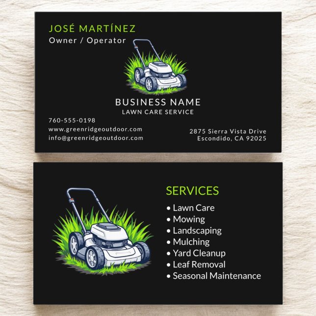 Black Green Lawn Care and Service Professional Business Card (Creator Uploaded)