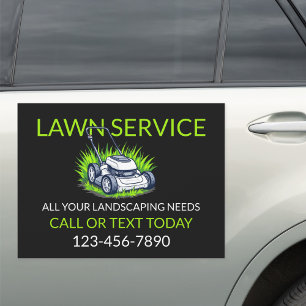 Black Green Lawn Care and Service Professional Car Magnet