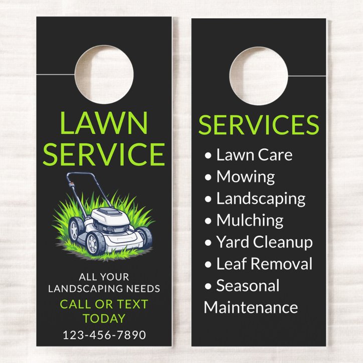 Black Green Lawn Care And Service Professional Door Hanger