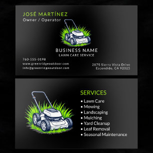 Black Green Lawn Care and Service Raised Spot UV Business Card