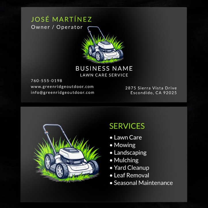 Black Green Lawn Care And Service Raised Spot Uv Business Card