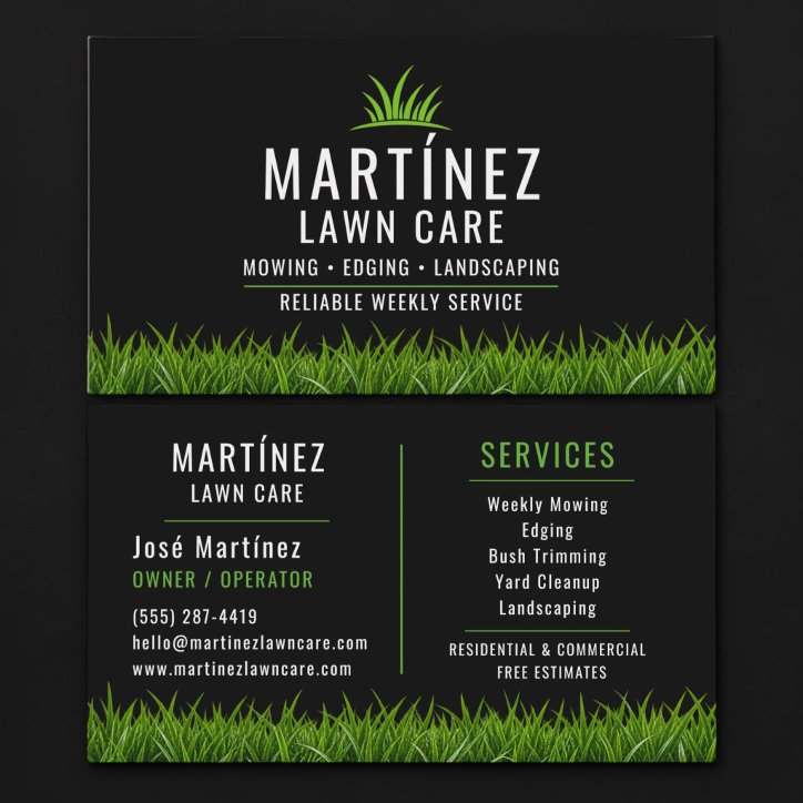 Black Green Lawn Care Landscaping Business Card