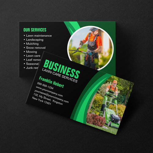 Black  Green Lawn Care Landscaping Mowing Business Card