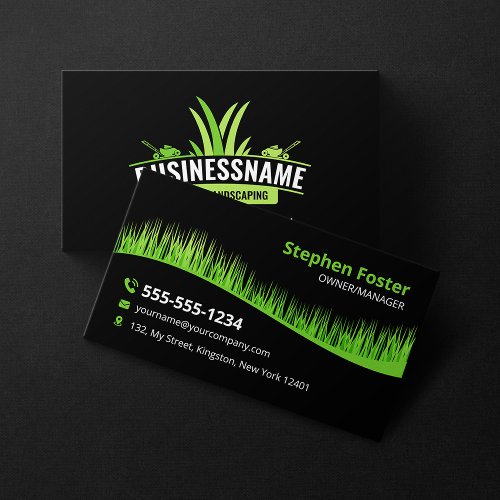 Black Green Lawn Care Landscaping Mowing Lawncare Business Card