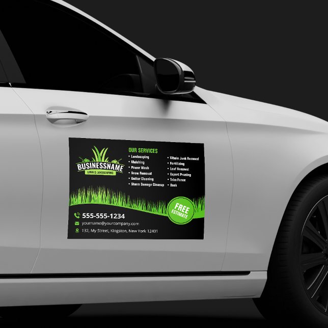 Black Green Lawn Care Landscaping Mowing Lawncare Car Magnet (Creator Uploaded)