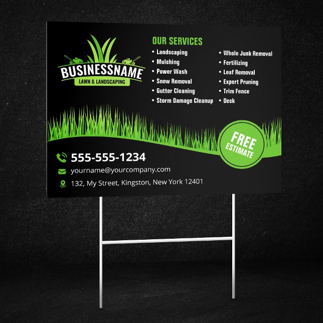 Black Green Lawn Care Landscaping Mowing Lawncare Sign (Creator Uploaded)