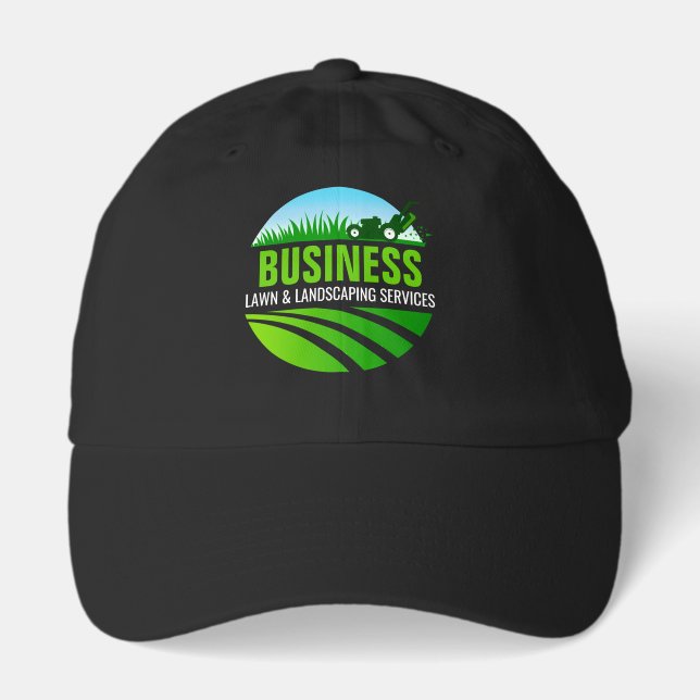 Black Green Lawn Care Landscaping Mowing Service Hat (Front)