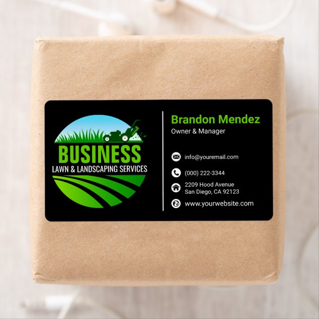 Black Green Lawn Care Landscaping Mowing Service Label (Insitu)