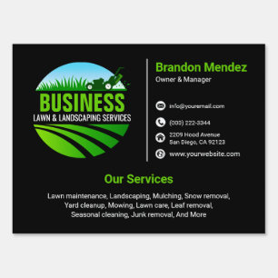 Black Green Lawn Care Landscaping Mowing Service Sign