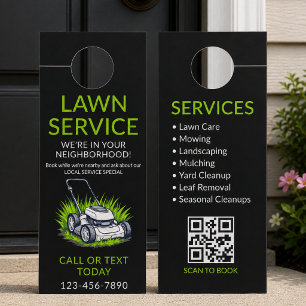 Black Green Lawn Care QR Code Door Hanger
