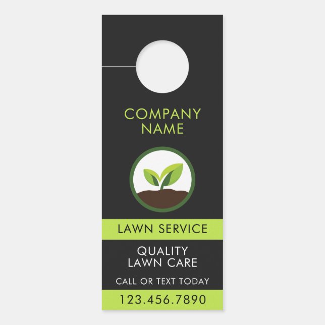 Black Green Lawn Landscaping Professional QR Code Door Hanger (Front)