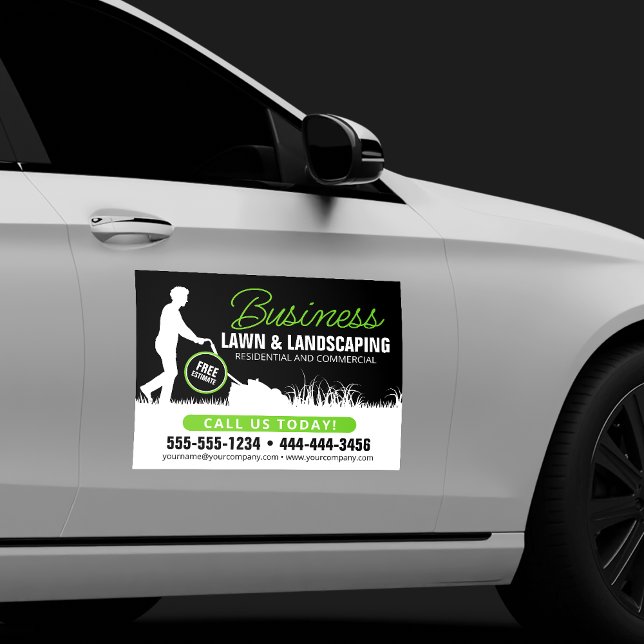 Black Green Lawncare Landscaping Lawn Mowing Car Magnet (Creator Uploaded)