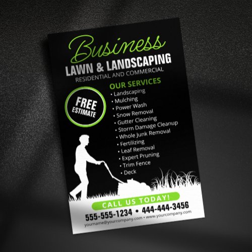 Black Green Lawncare Landscaping Lawn Mowing Flyer