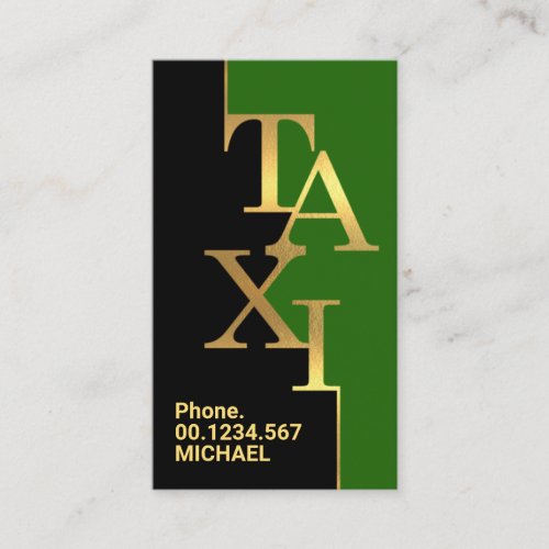 Black Green Layers Gold Taxi Signage Ride Share Business Card