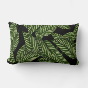 Black Green Leafy Luxurious Throw Pillow