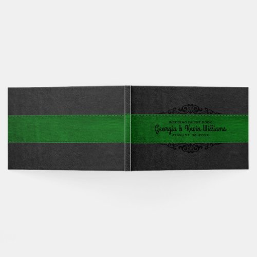 Black  Green Leather Black Floral Accent Guest Book