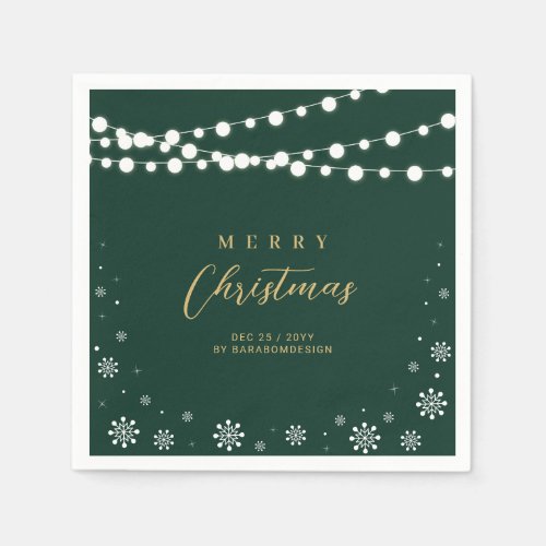 Black  Green Lights Merry Christmas Holiday Party Napkins