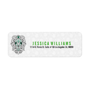 Black & Green Lion Sugar Skull On White Label