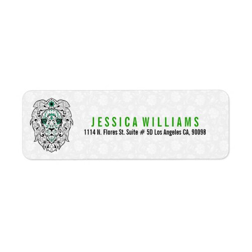 Black  Green Lion Sugar Skull On White Label