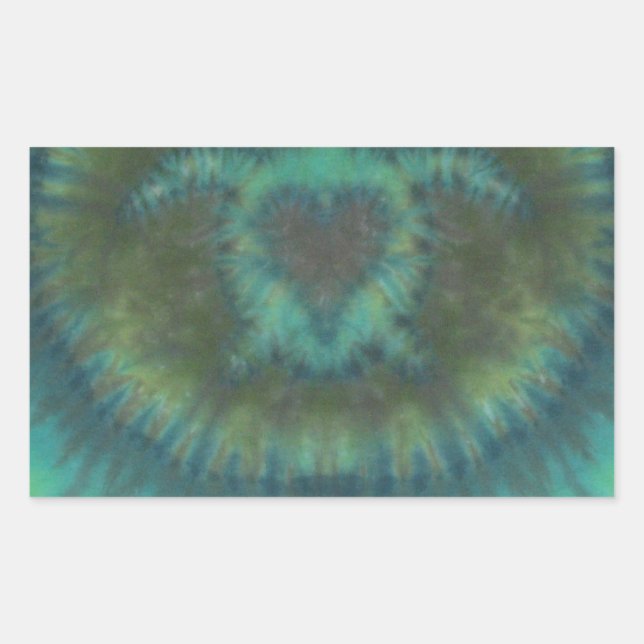 Black Green Love Turtles Heart Tie Dye Rectangular Sticker (Front)