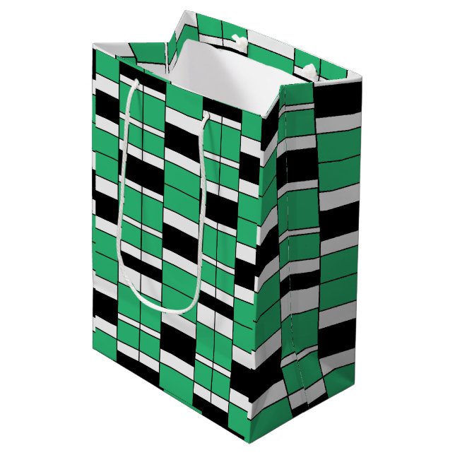 Black Green Mid Century Geometric  Medium Gift Bag (Front Angled)