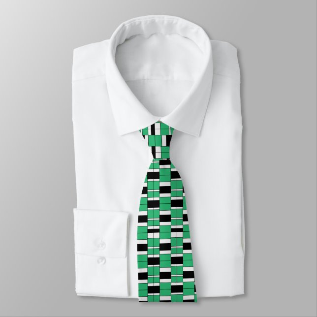 Black Green Mid Century Geometric  Neck Tie (Tied)