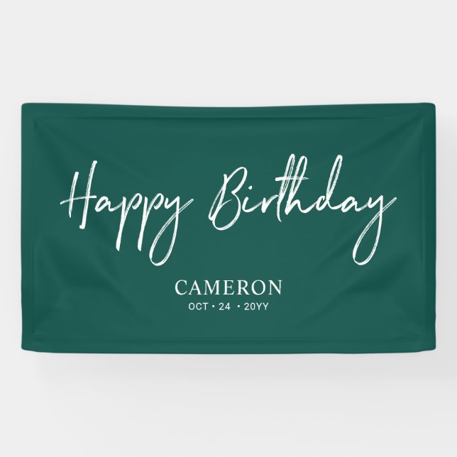 Black & Green Minimal Custom Happy Birthday Banner (Horizontal)