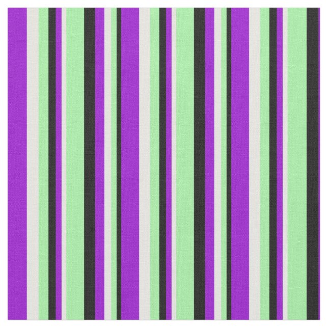 Black, Green, Mint Cream, and Dark Violet Pattern Fabric (Close Up)