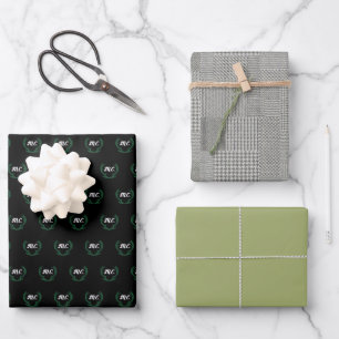 Black Green Modern Dear Antlers Monogrammed Wrapping Paper Sheets