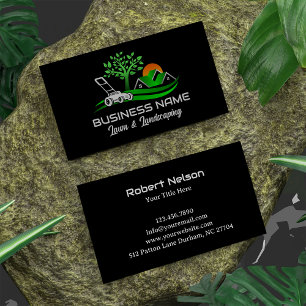 Black Green Modern Lawn Care Landscaping Business Card