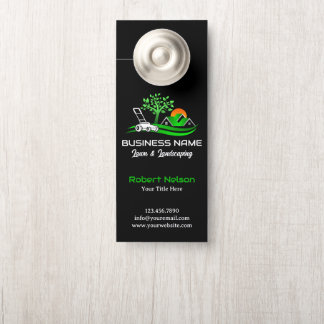 Black Green Modern Lawn Care Landscaping Business Door Hanger
