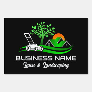 Black Green Modern Lawn Care Landscaping Sign