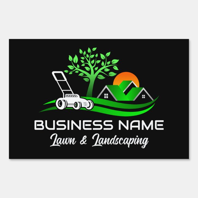 Black Green Modern Lawn Care Landscaping Sign (Front)