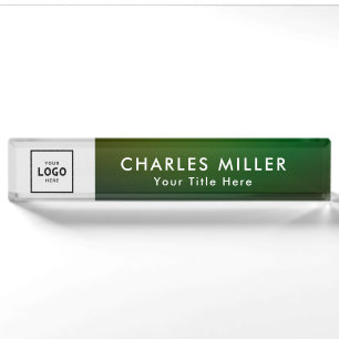 Black Green Modern Professional business logo Desk Name Plate