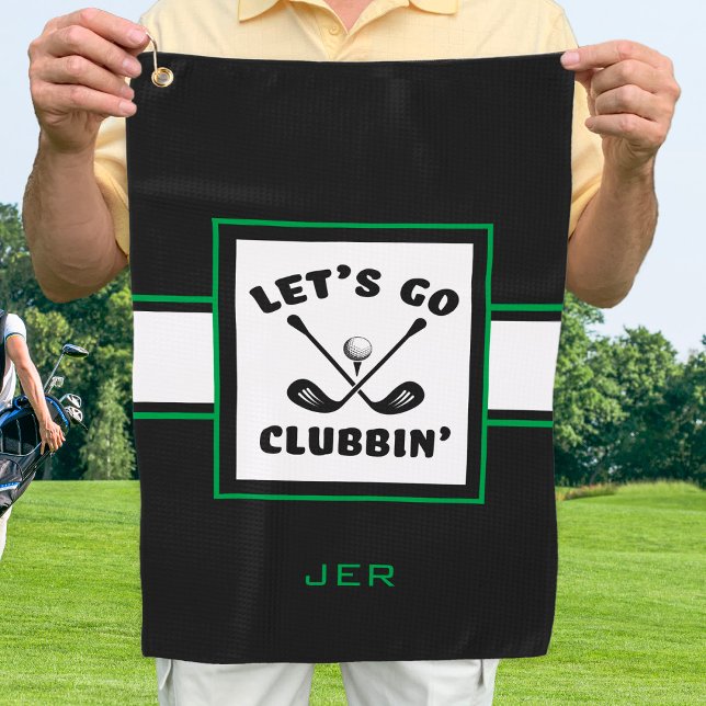 Black Green Monogram Let’s Go Clubbin’  Golf Towel (Creator Uploaded)