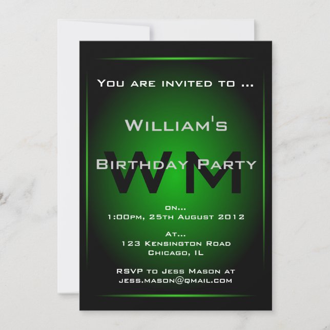 Black & Green Monogram Sci-fi - Invitation (Front)
