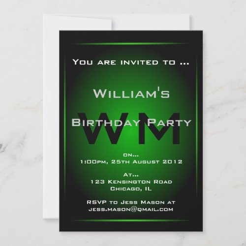 Black &amp; Green Monogram Sci-fi - Invitation