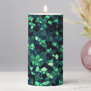 Black green mosaic with partially removed color pillar candle